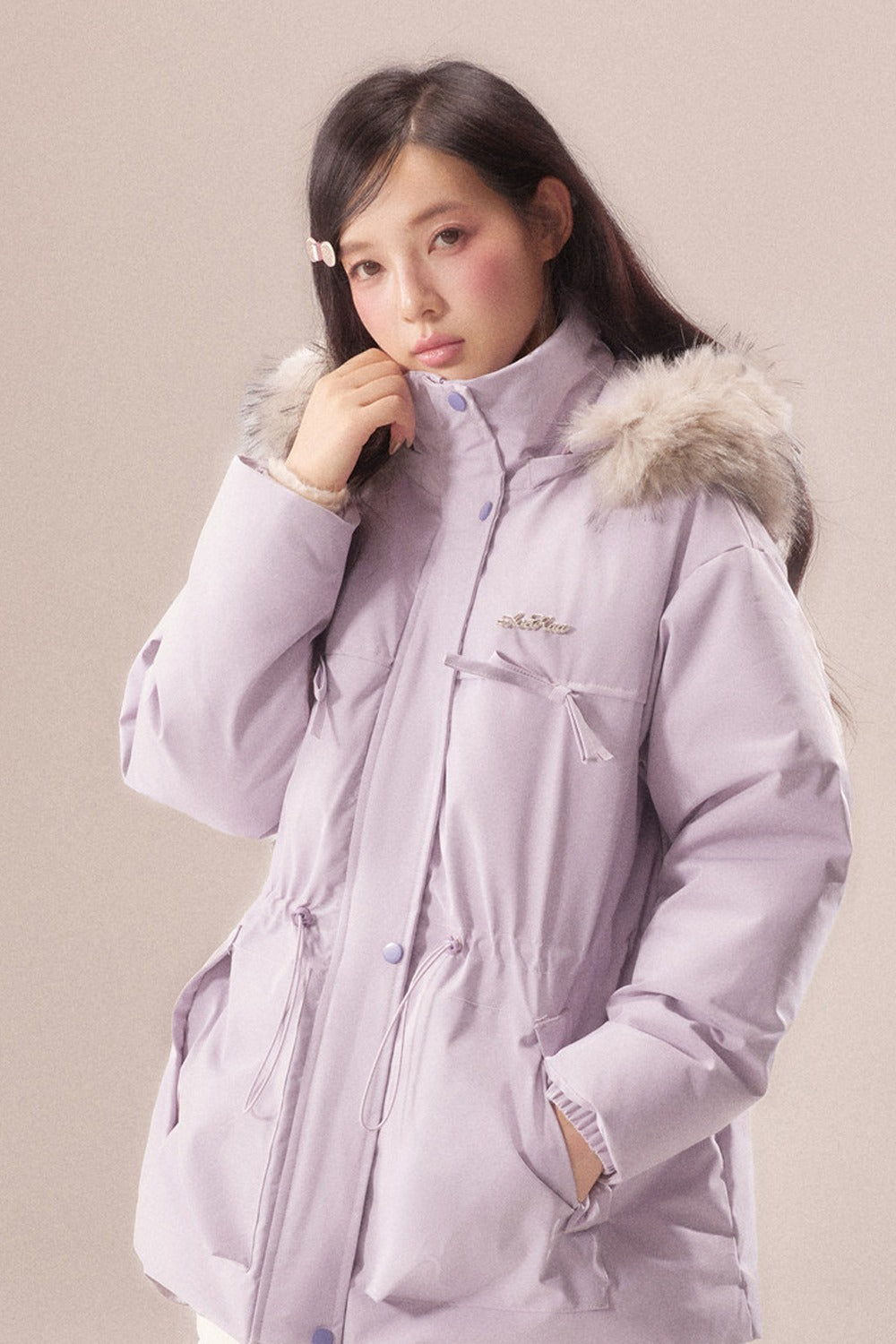 Mid-Length Fur Collar Goose Down Jacket