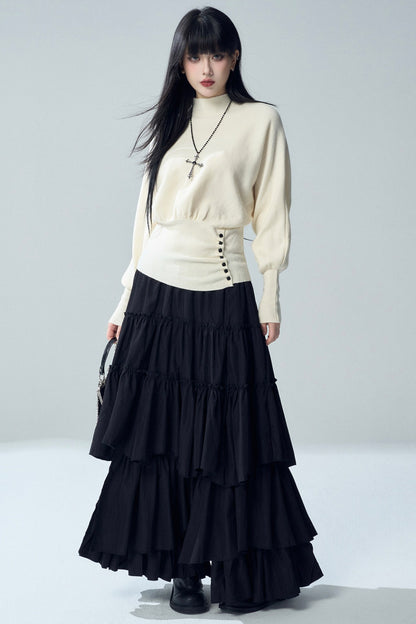 Black Irregular Ruffle Skirt
