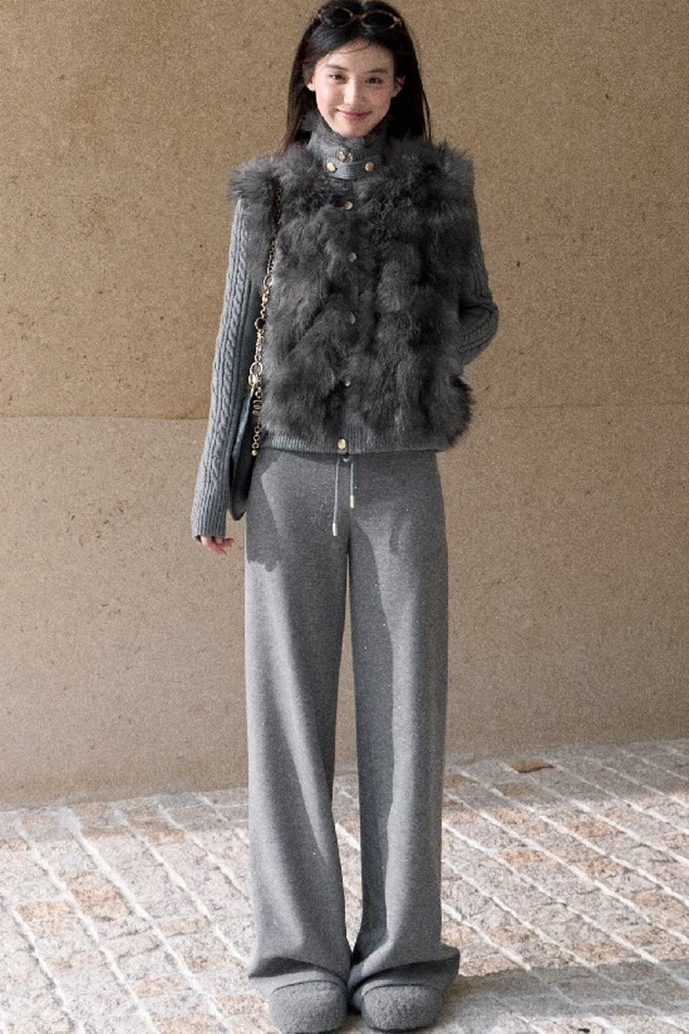 Vintage Eco-Friendly Fur Cable Knit Jacket