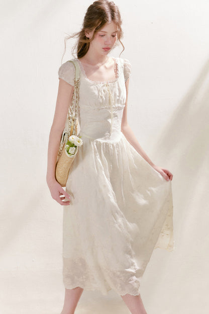 Heavy Embroidery Lace Patchwork Long Dress