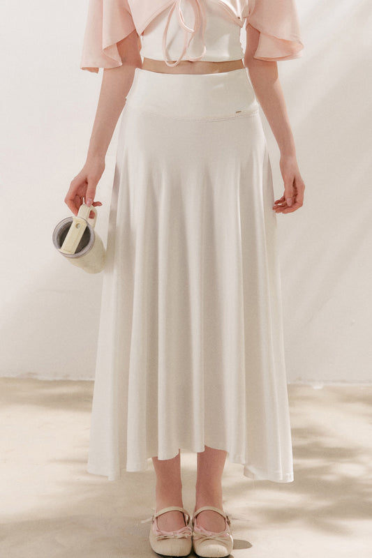 Flared Waist Draped A-Line Maxi Skirt