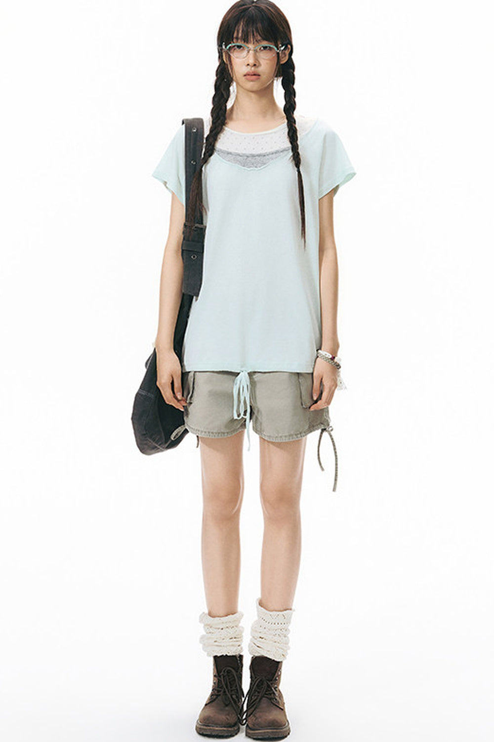 Star Neckline Layered-Look Knit Top