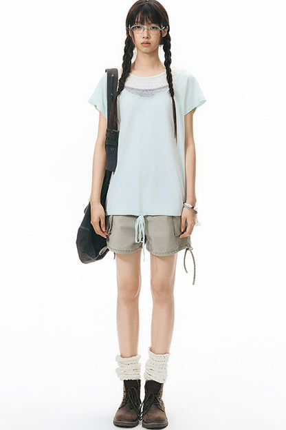 Star Neckline Layered-Look Knit Top