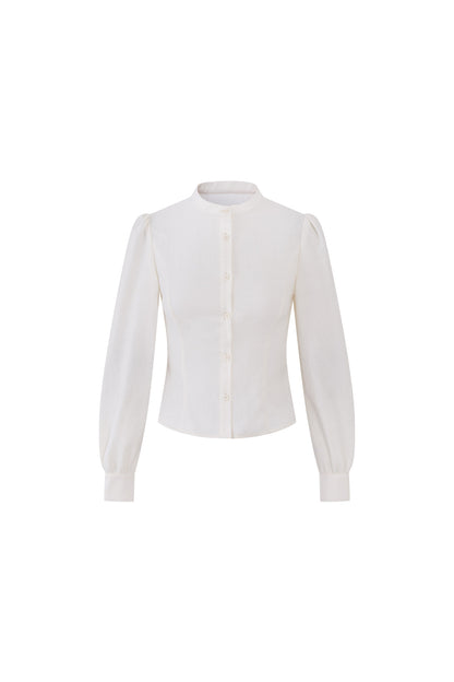 Loose Wool Blend Puff Sleeve Shirt