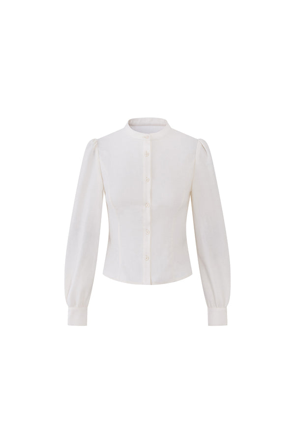 Loose Wool Blend Puff Sleeve Shirt