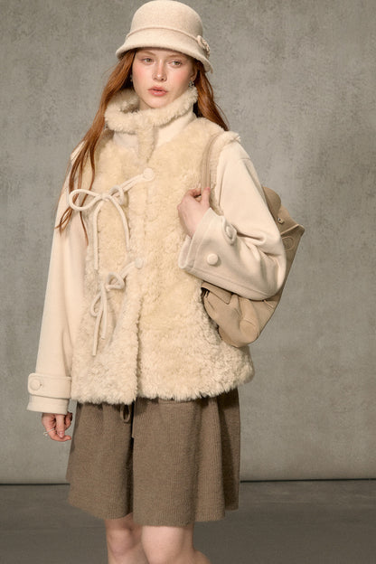 Flower Tea Layered-Look Woolen Furry Top