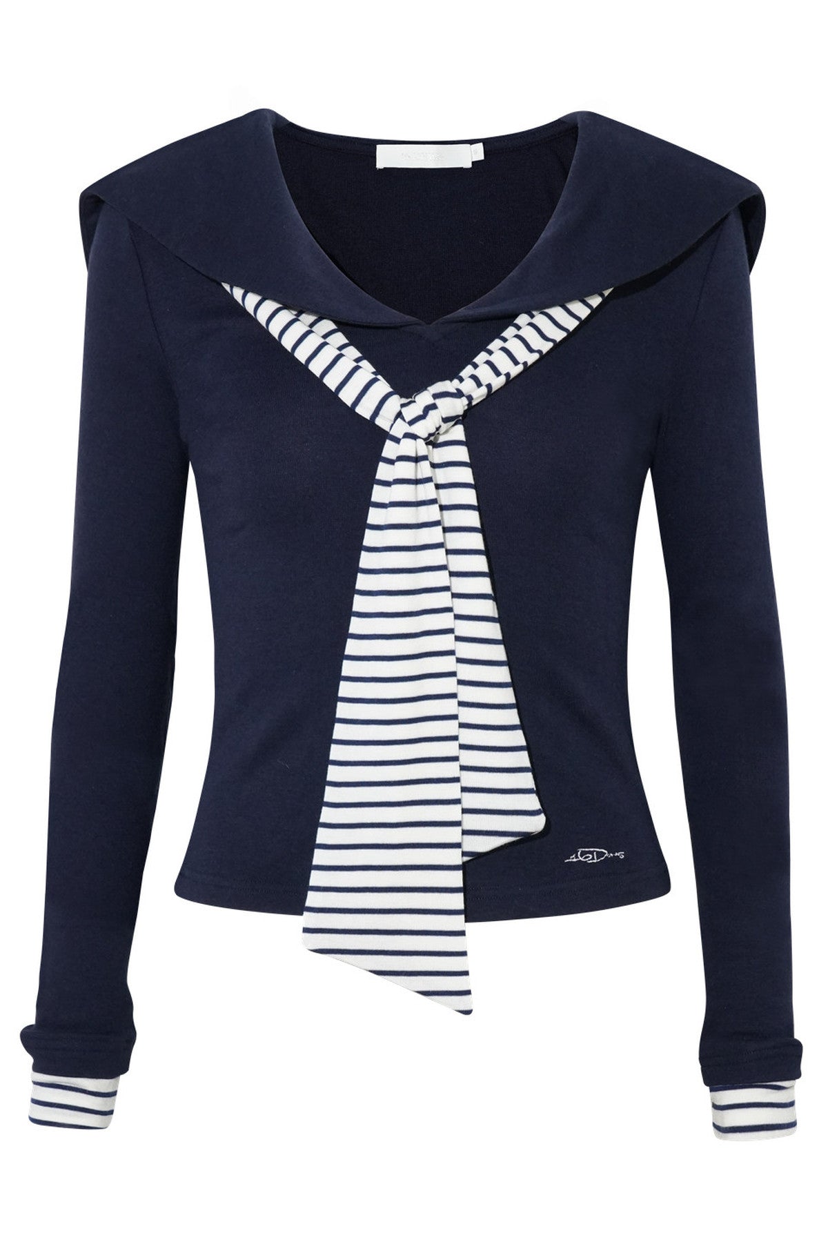 Navy Collar Striped Patchwork Tee