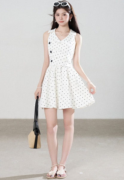 White Polka Dot V-Neck Dress