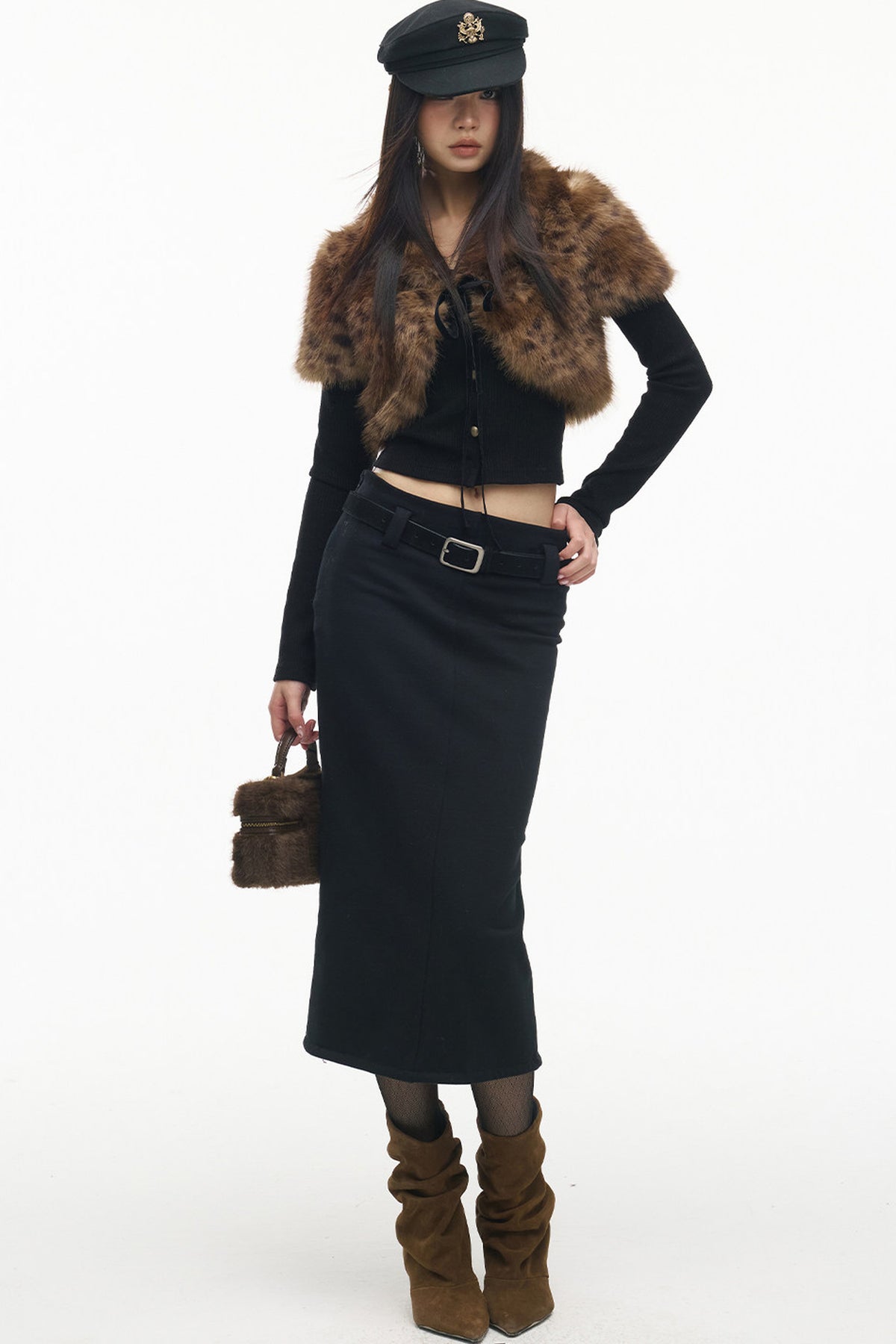 Leopard Fur Shawl Inner Knit Cardigan