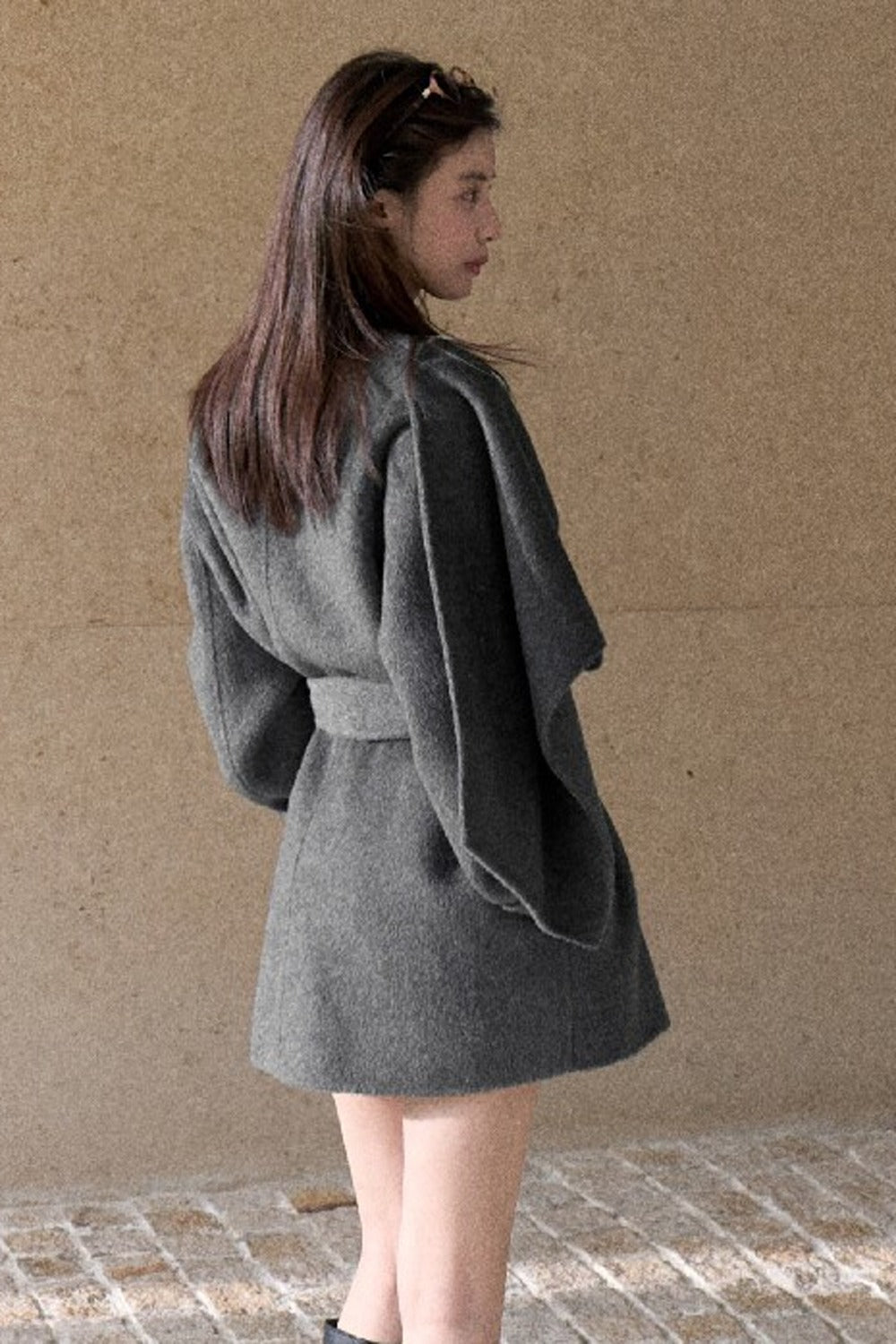 Double-Sided Wool Scarf Collar Coat