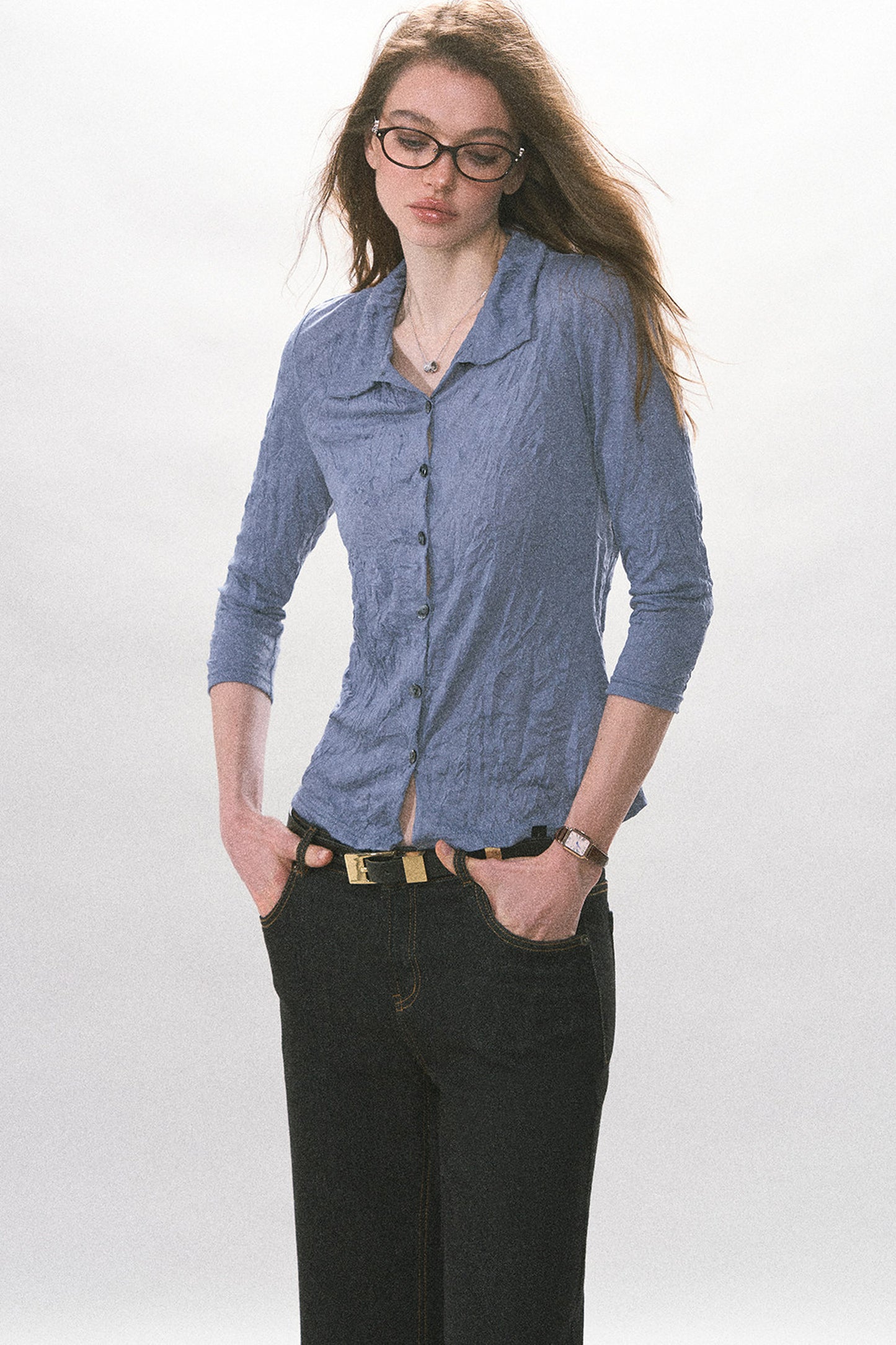 Chemise boutonnée plissée texturée
