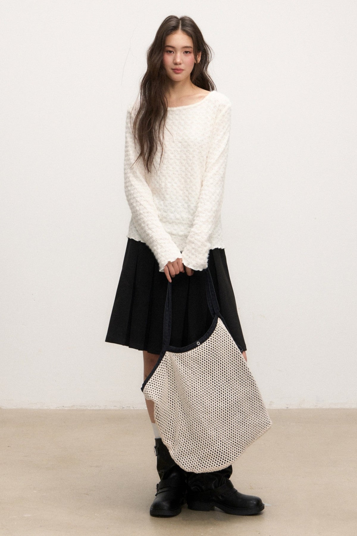 Textured Long Sleeve Knit Sweater With Pants and Skirt Set-Up
