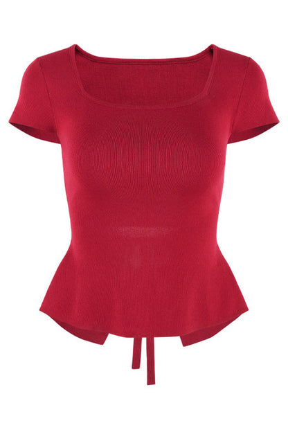 Square Neck Knit Top and Polka Dot Skirt Set-Up