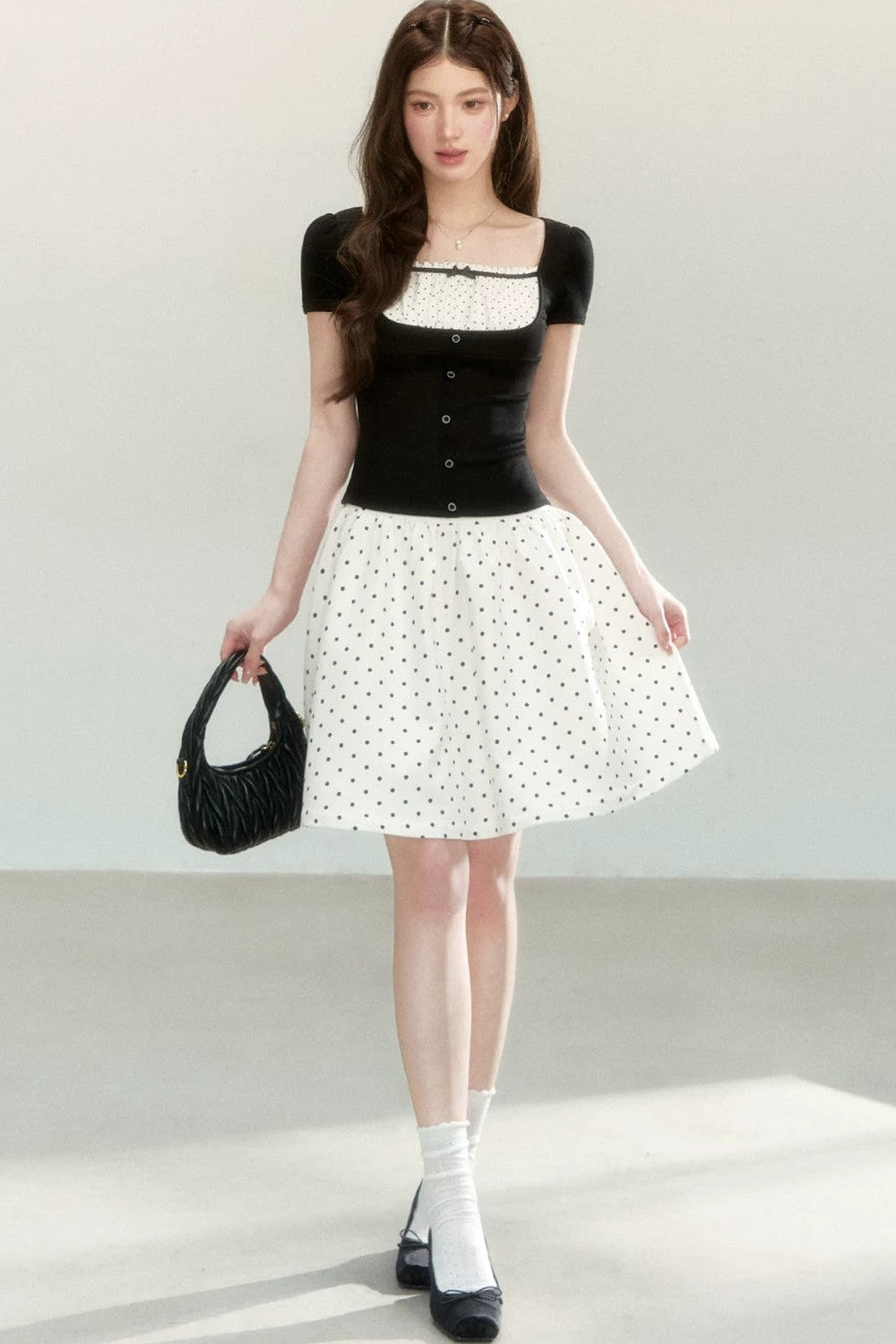 Polka Dot Knit Short Sleeve Top