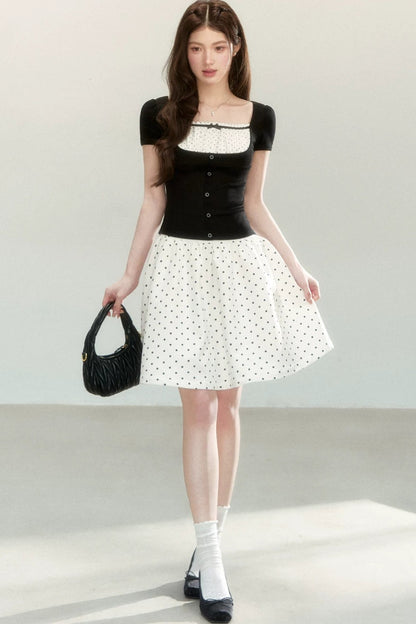Polka Dot Knit Short Sleeve Top