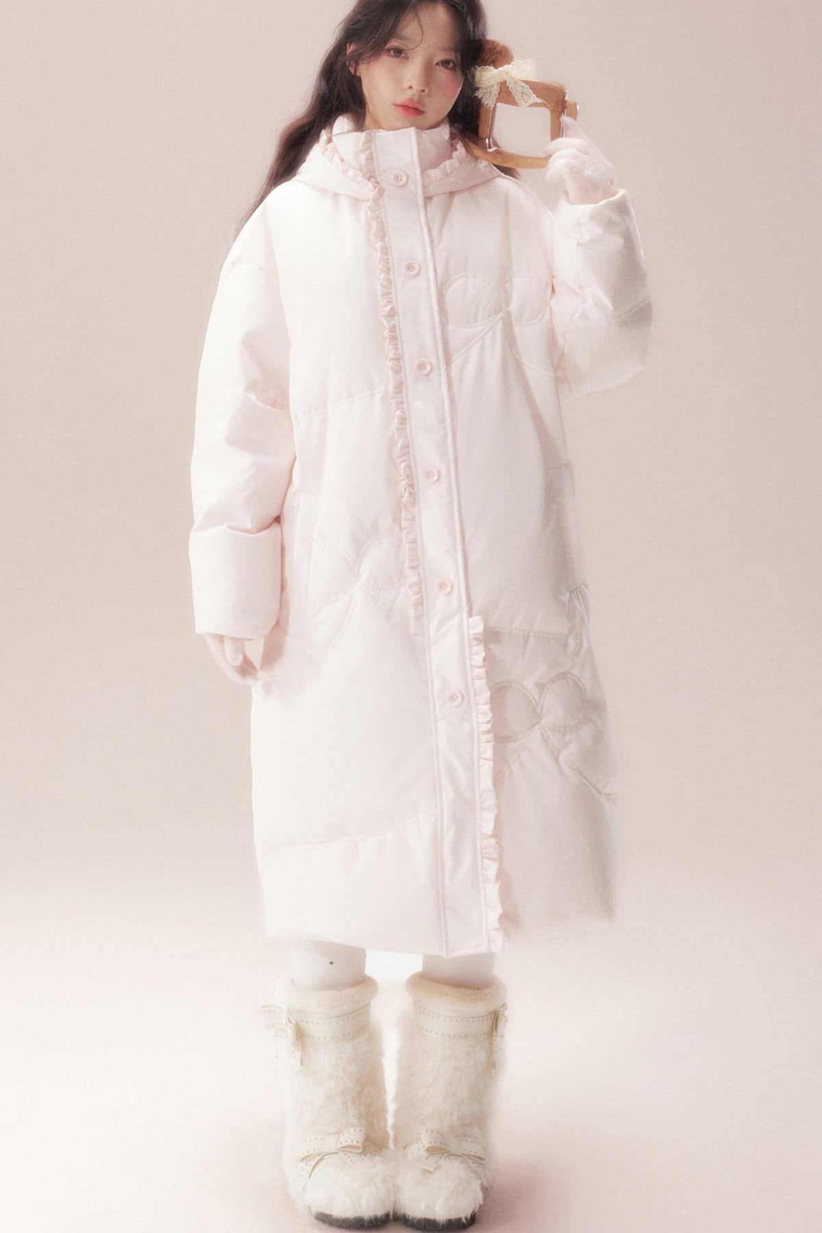 Cloud Pattern Quilted Long Down Jacket