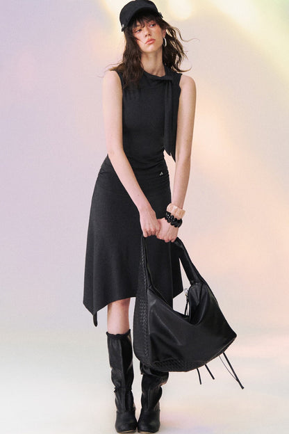 Ribbon Tie Sleeveless Top and Asymmetrical Skirt Set-Up