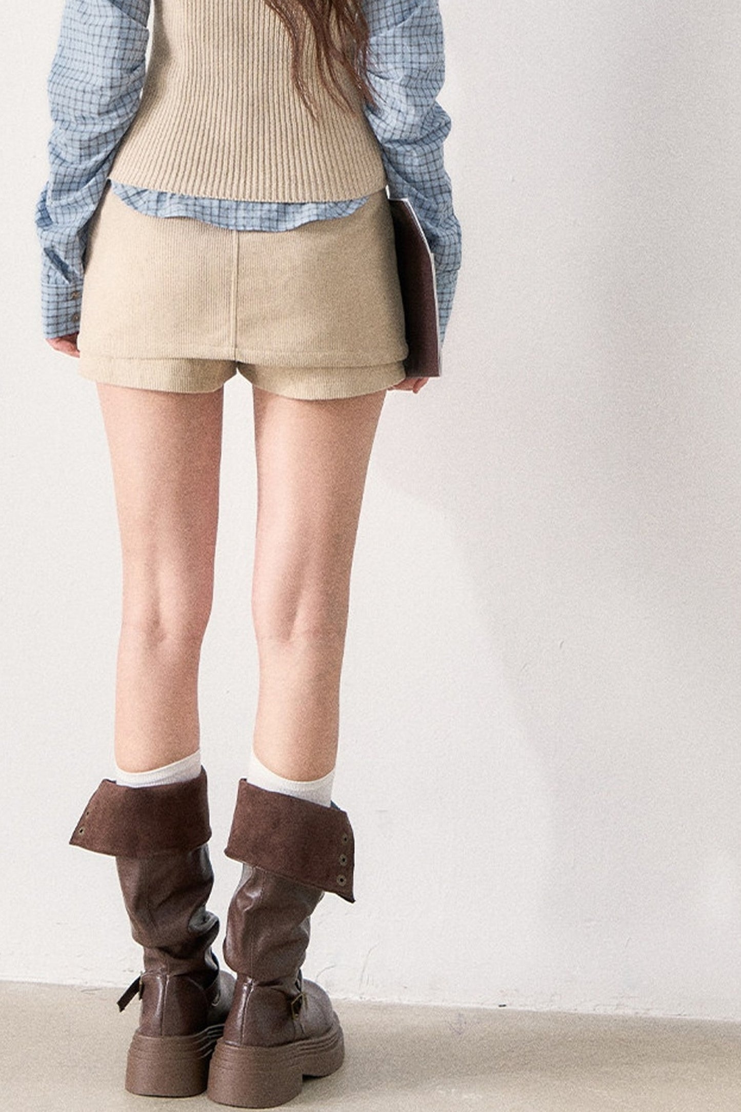 Blue Shirt and Knit Vest Skirt Set-Up