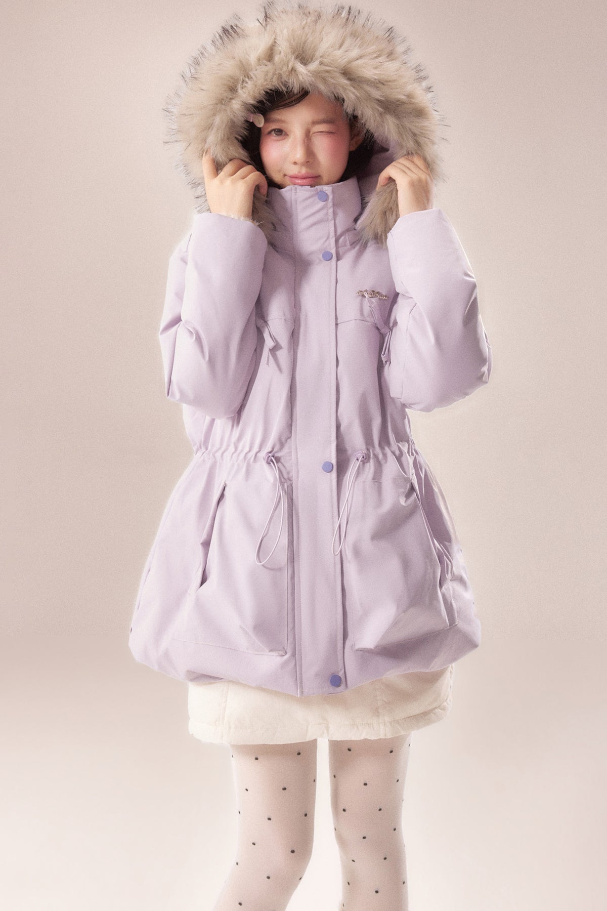 Mid-Length Fur Collar Goose Down Jacket