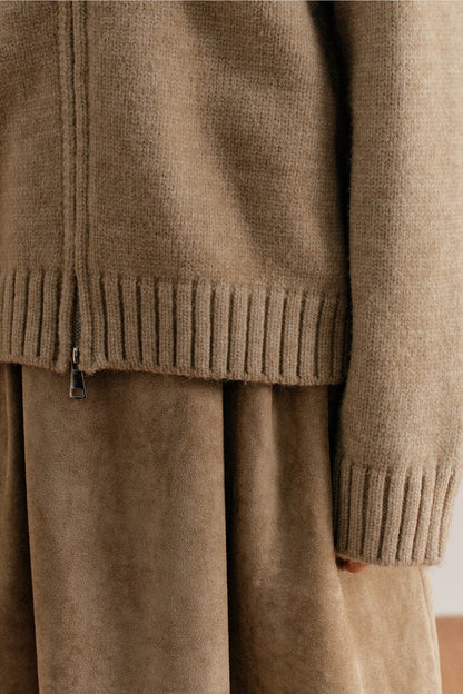 Thick Hooded Zip-Up Knit Cardigan Jacket