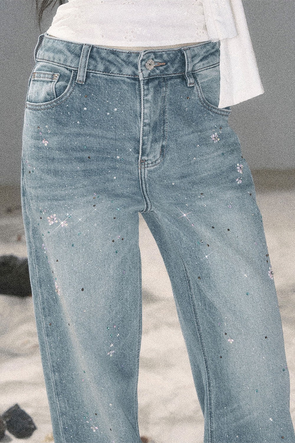 Sequin Straight Leg Jeans