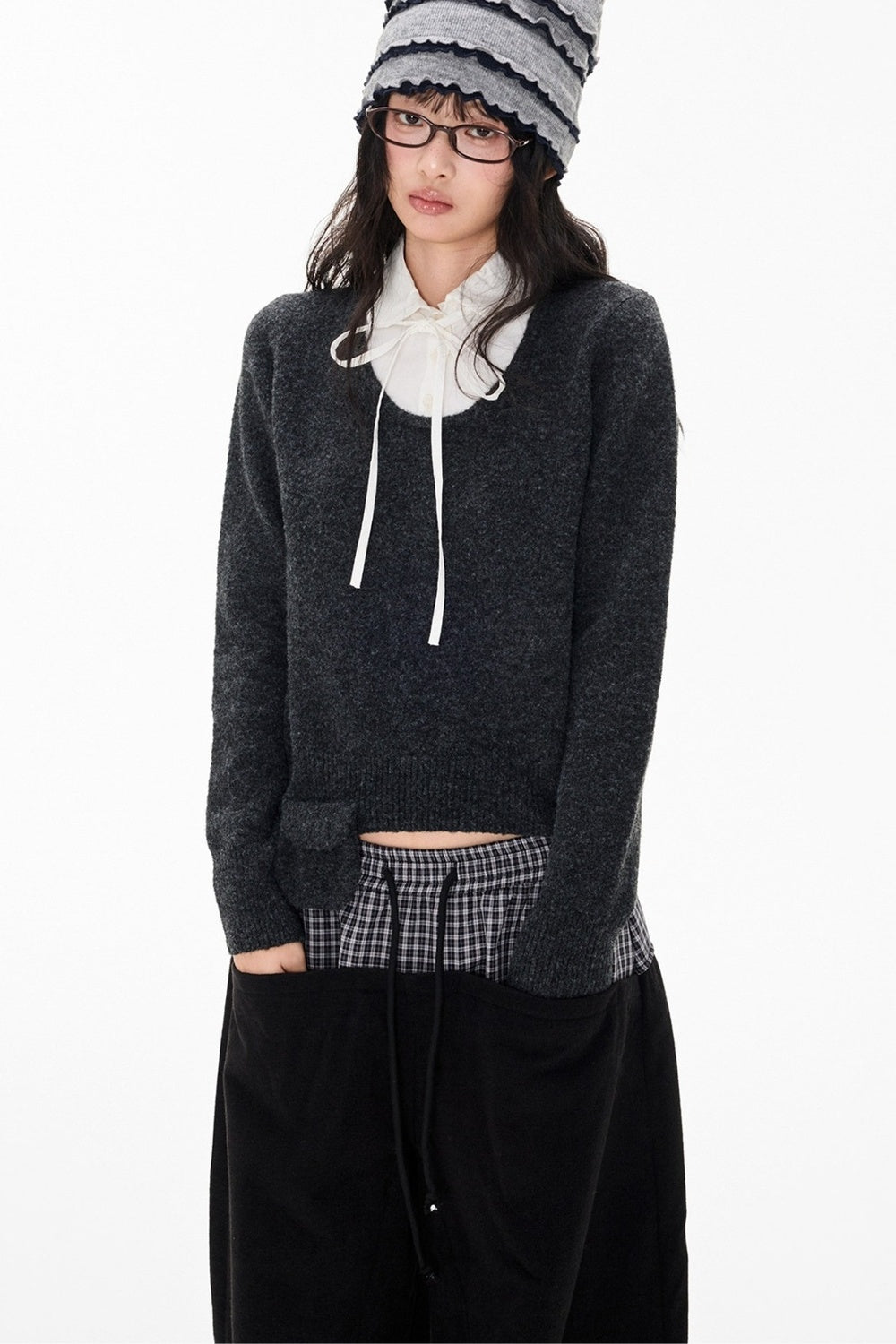 Patchwork Doll Collar Pullover Sweater
