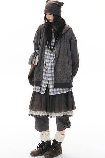 Reversible Striped Hooded Knit Cardigan