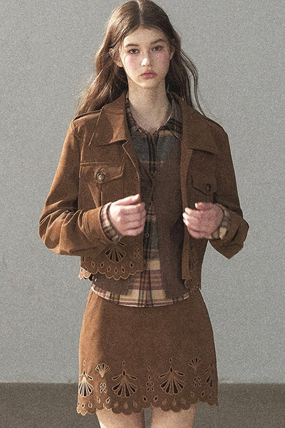 Palmblatt-Cut-out-Rock mit Oberteil und Jacke im Set