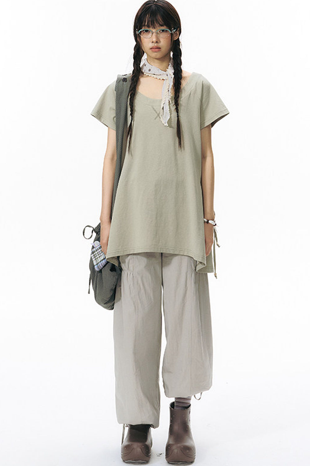 Patchwork Waistband Pocket Wide-Leg Cargo Pants