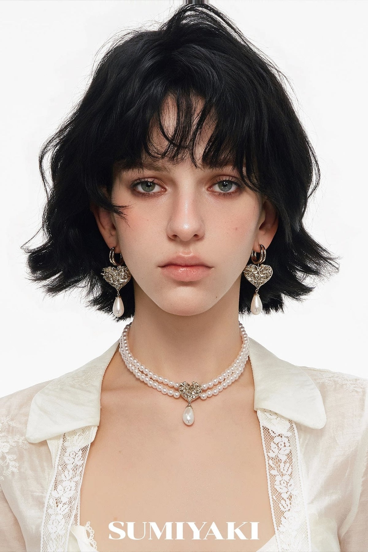Double Layer Embossed Heart Pearl Necklace