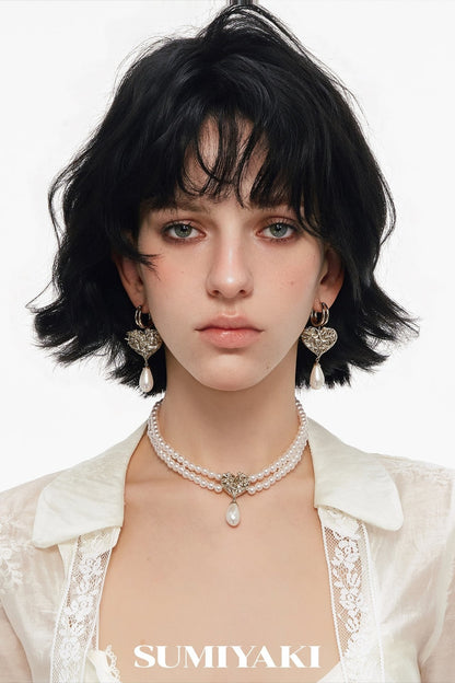 Double Layer Embossed Heart Pearl Necklace