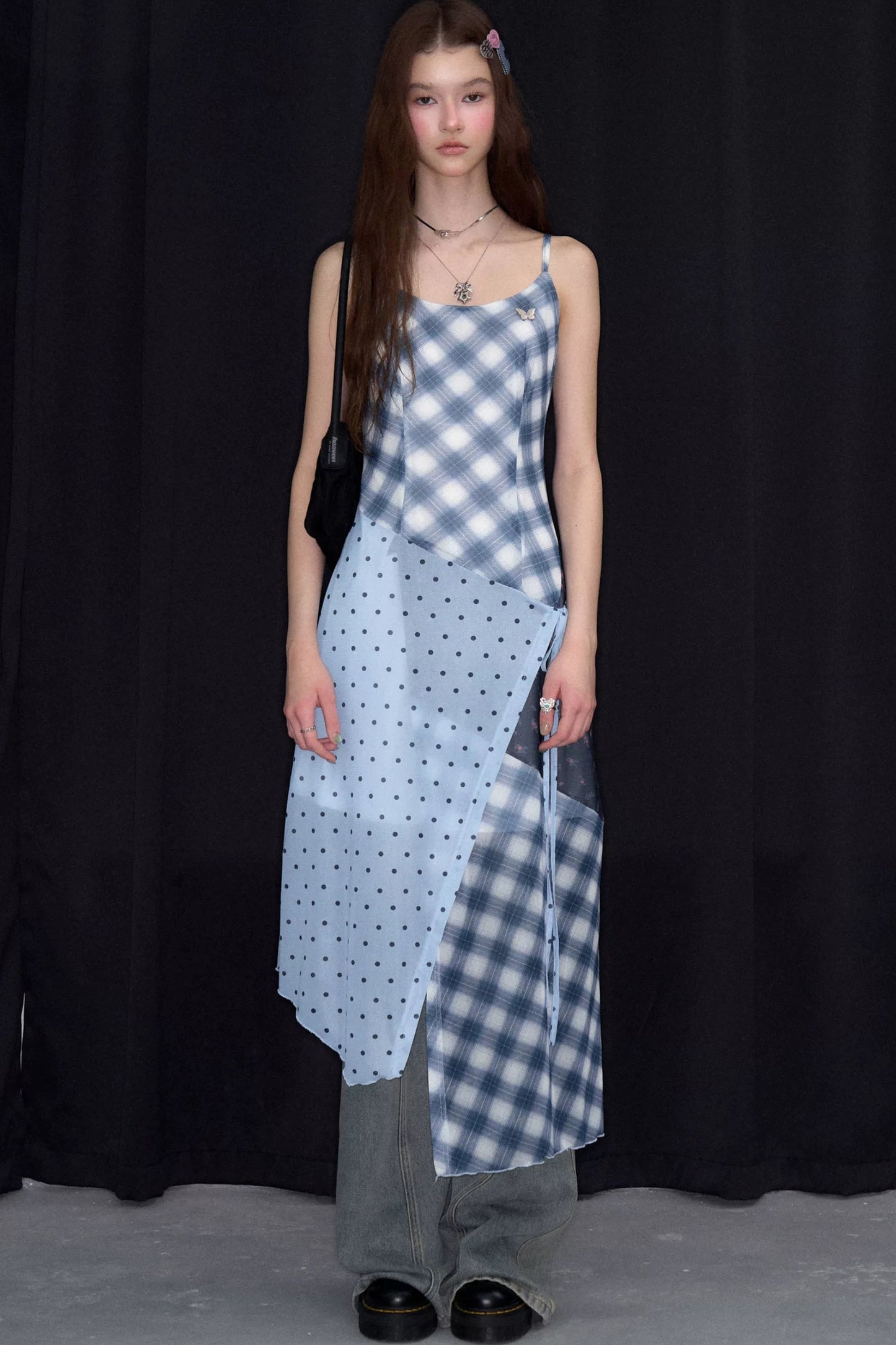 Mist Blue Deconstructed Polka Dot Dress