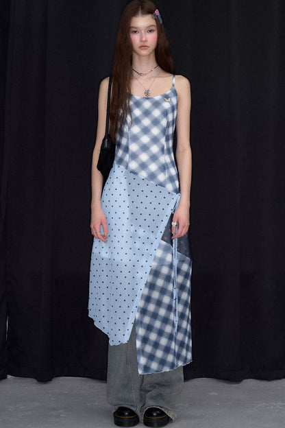 Mist Blue Deconstructed Polka Dot Dress