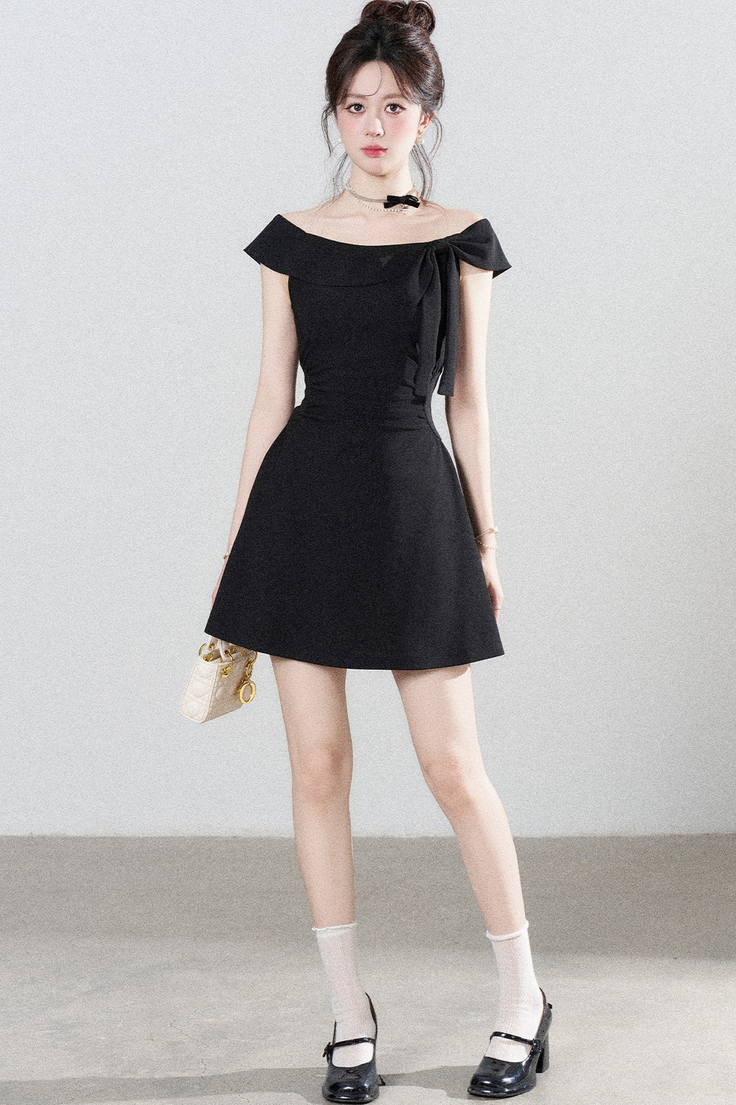 Black Off-Shoulder Knit Dress