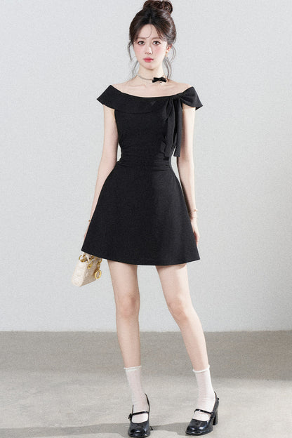 Black Off-Shoulder Knit Dress