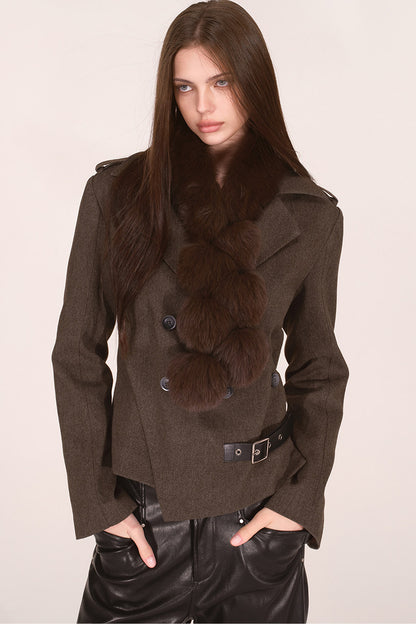 Fox Fur Tassel Pom Pom Scarf