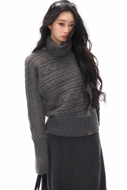 Turtleneck Knit Sweater and Long Skirt Set-Up