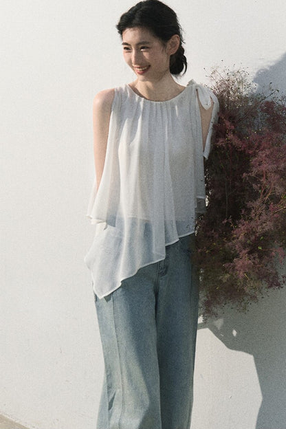 Pantaloni vintage in cotone effetto consumato a gamba larga