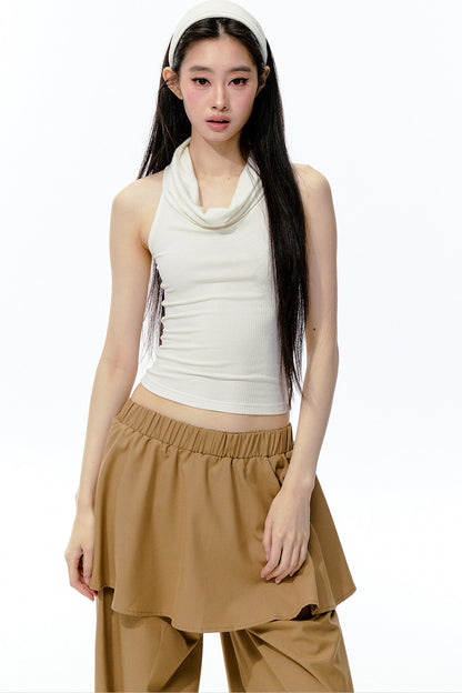 Knitted Shimmering Ribbed Large Lapel Camisole