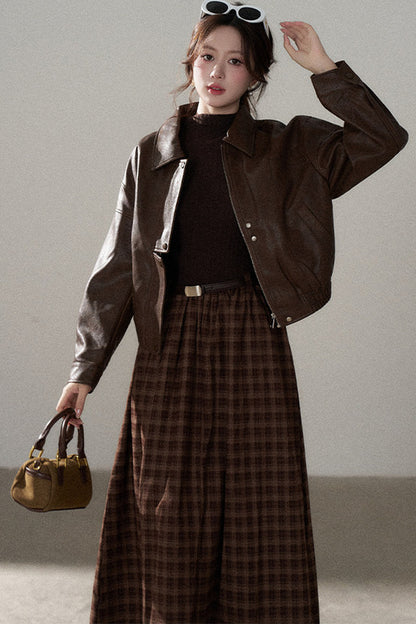 Giacca corta in pelle PU con revers