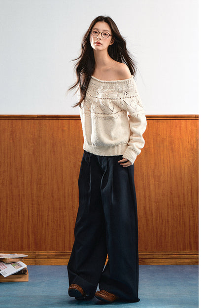 Off-Shoulder Diamond Knit Top
