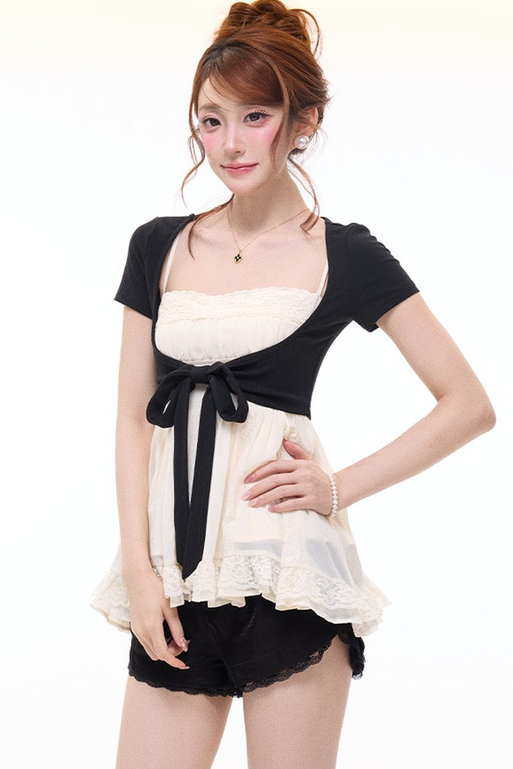 Bow-Knot Cardigan Camisole and Shorts Set-Up