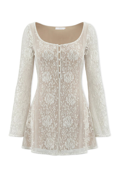 Long Sleeve Hollow Lace Dress