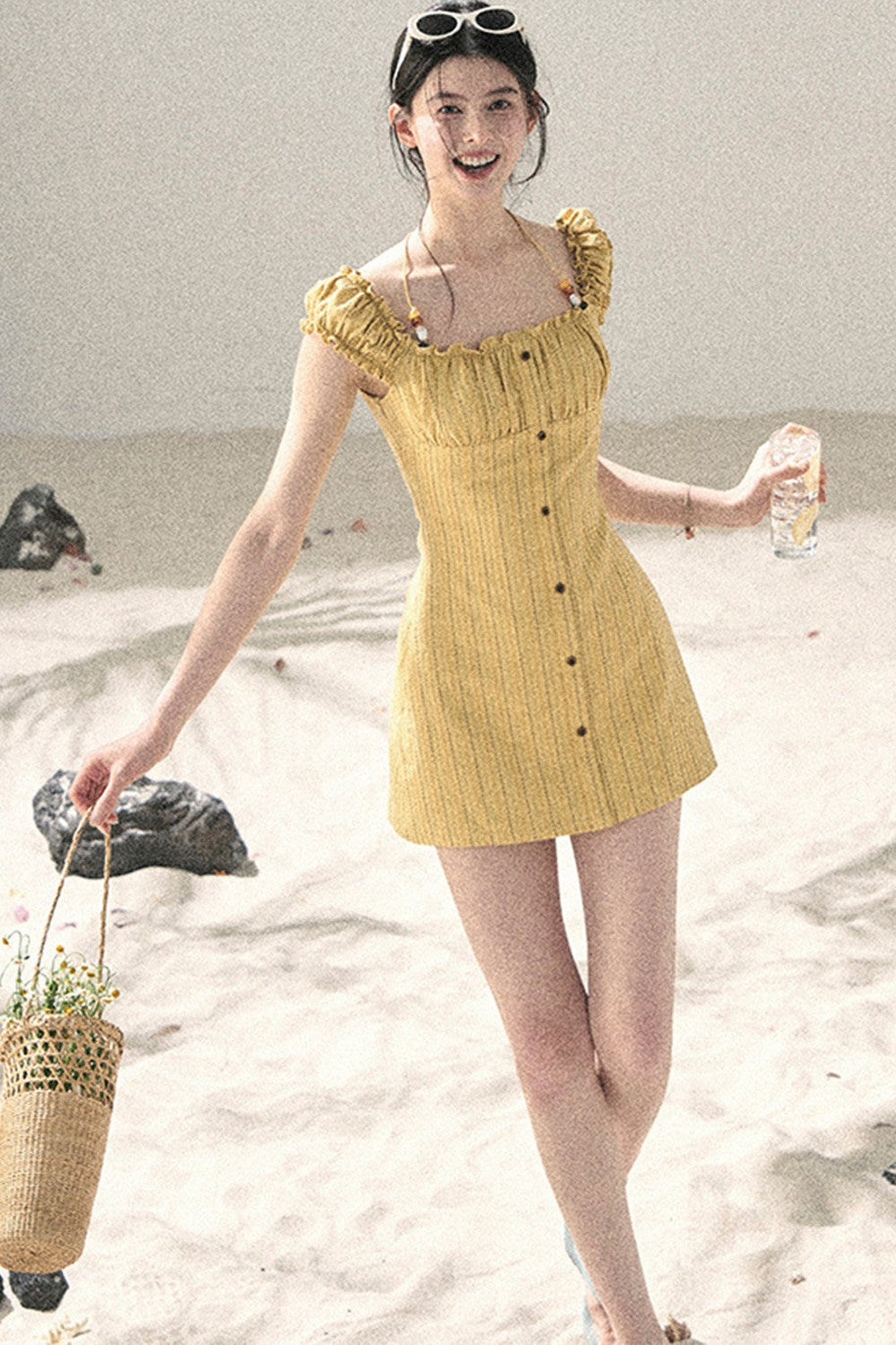 French Halter Striped Dress