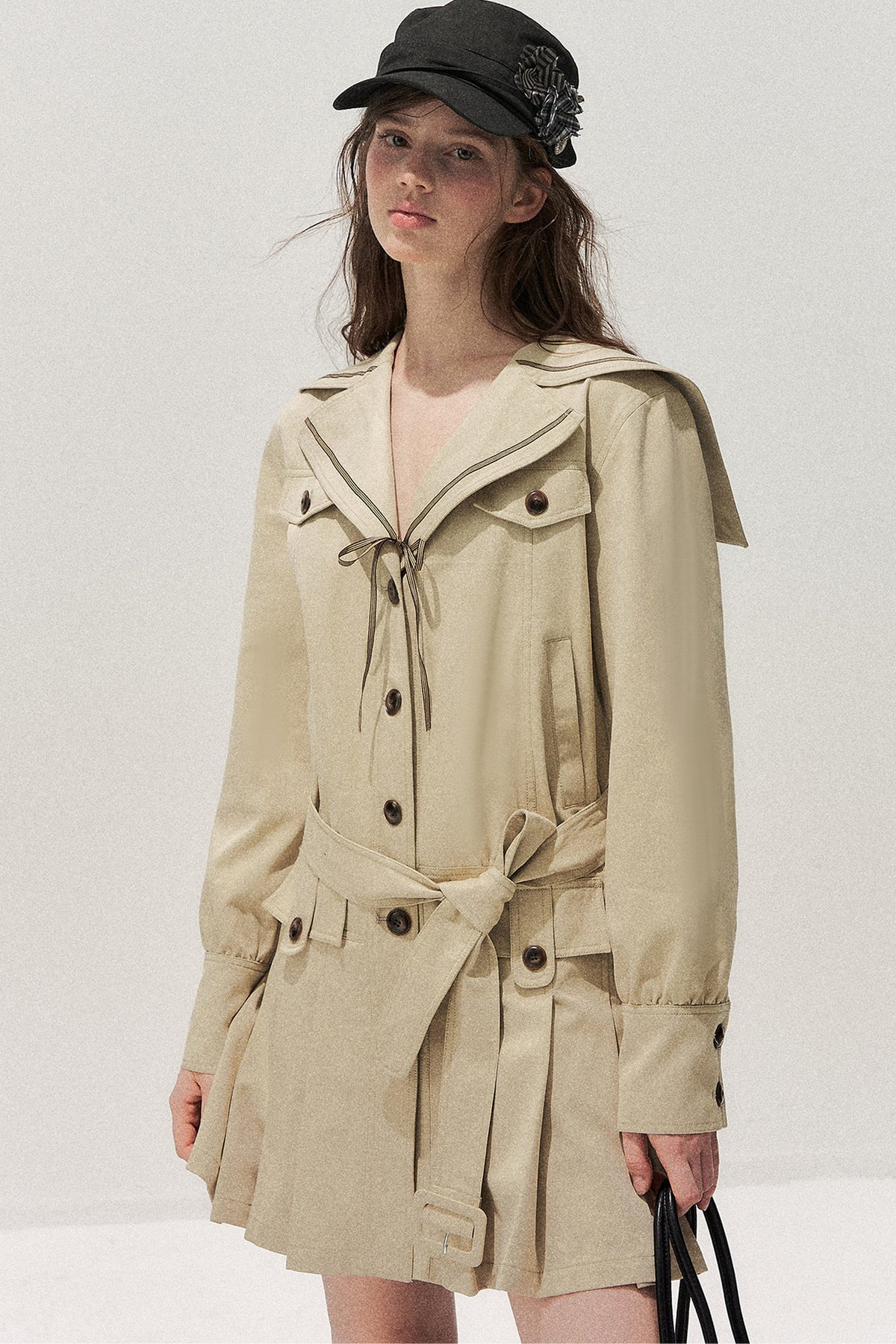 Khaki Navy Collar Trench Coat