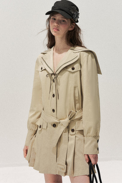 Khaki Navy Collar Trench Coat