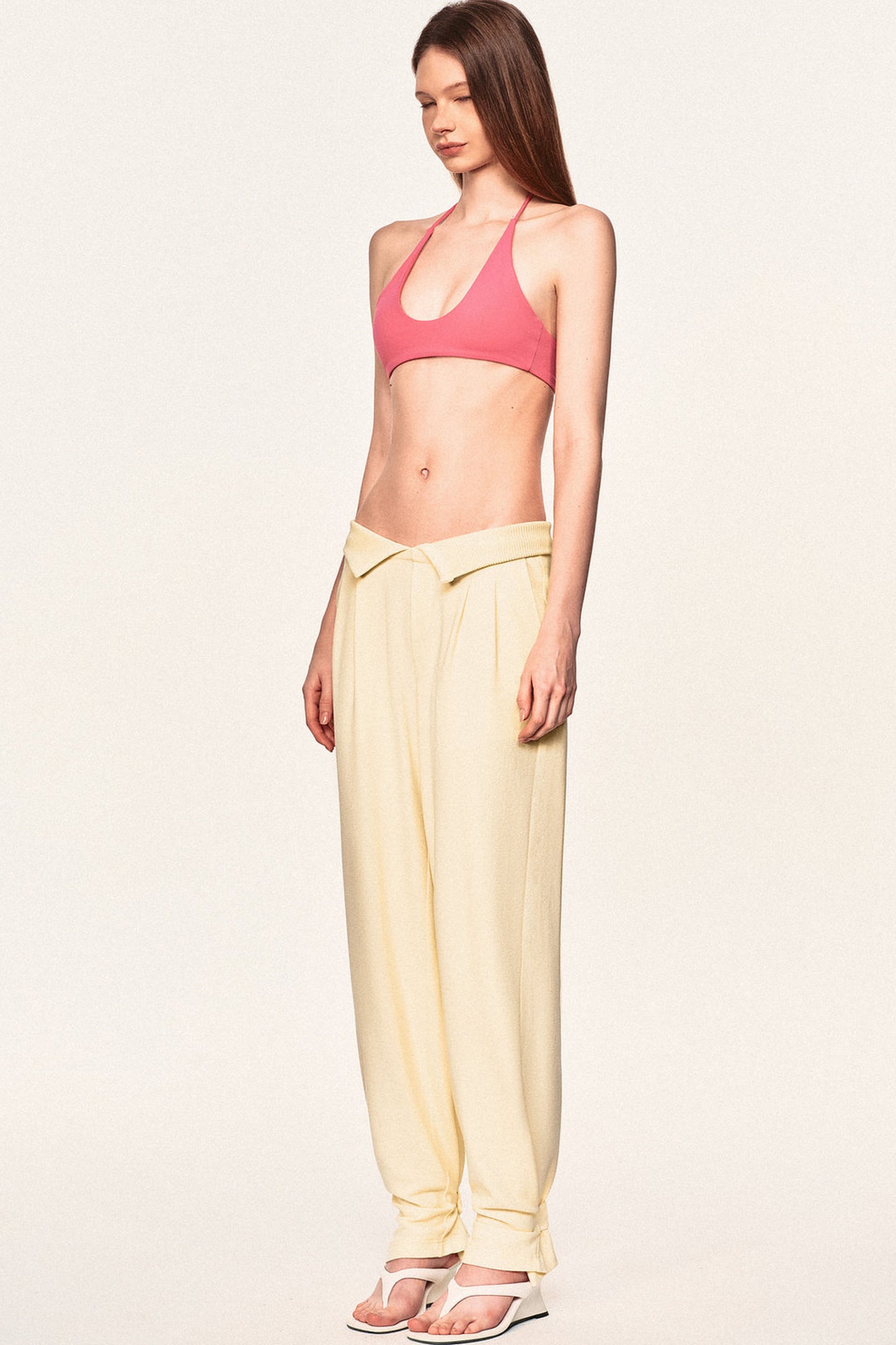 High-Waisted Fold-Over Waist Knit Pants