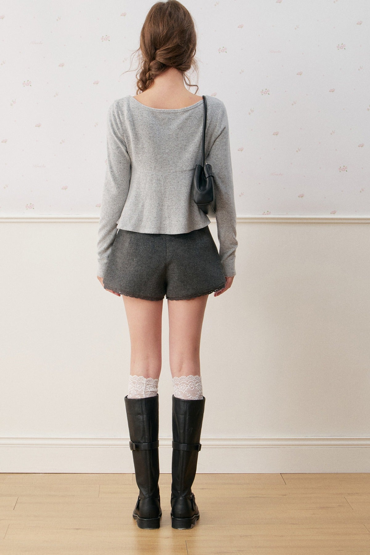 Lace-Up V-Neck Cardigan and Ruffle Hem Vest Set