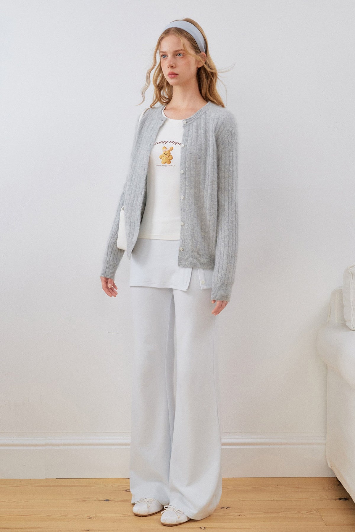 Layered-Look Slit Flared Pants