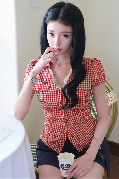 Plaid Tie Waist Versatile Shirt